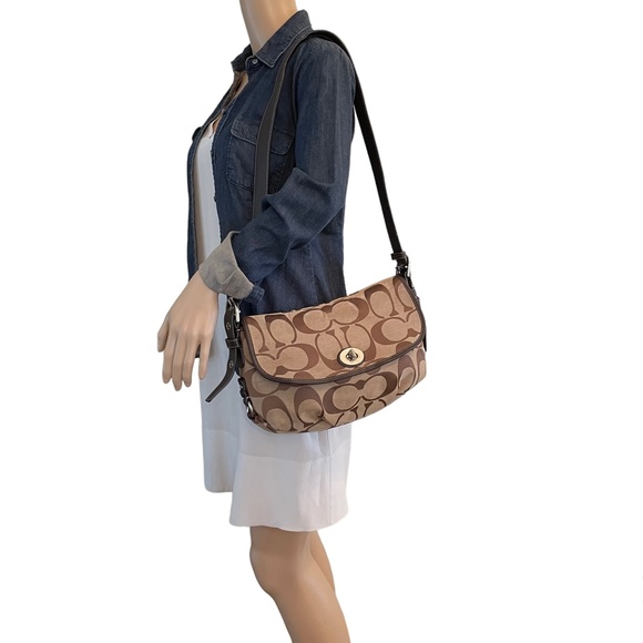 Coach Khaki Signature Canvas Convertible Flap Duffle Shoulder Crossbody Bag - Picture 2 of 16